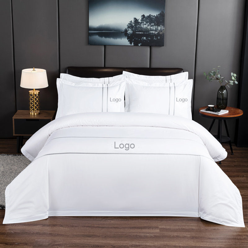60*40s Cotton Satin Hotel Bedding Set Embroidered Logo