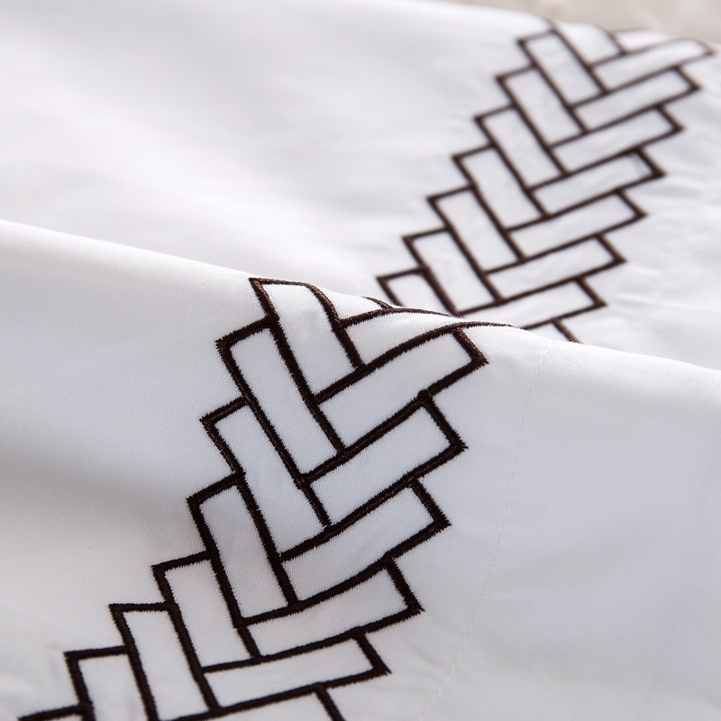 White 6080S 100% Cotton Arrow Embroidered Hotel Bedroom Bedding Sheet Set White 6080S 100% Cotton Arrow Embroidered Hotel Bedroom Bedding Sheet Set