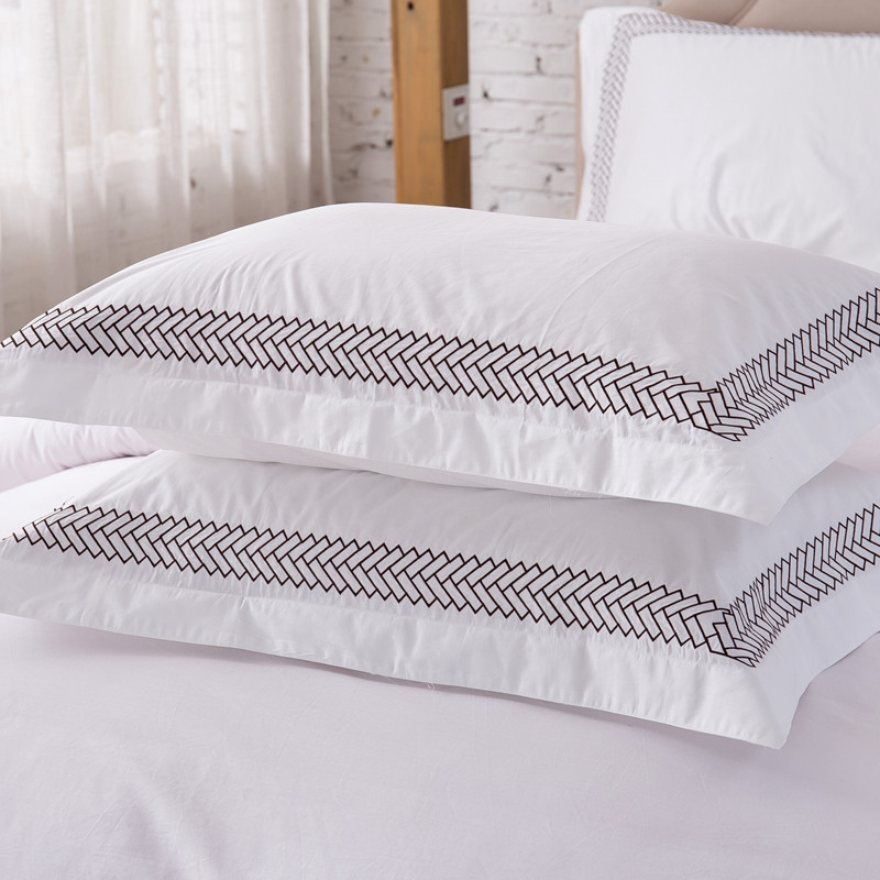 White 6080S 100% Cotton Arrow Embroidered Hotel Bedroom Bedding Sheet Set White 6080S 100% Cotton Arrow Embroidered Hotel Bedroom Bedding Sheet Set