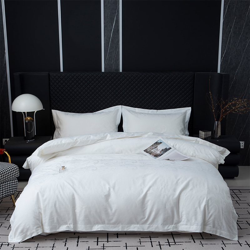 Bagong Jacquard 100% Cotton Sateen White Hotel Linen Bedroom Bedding Sheet Set