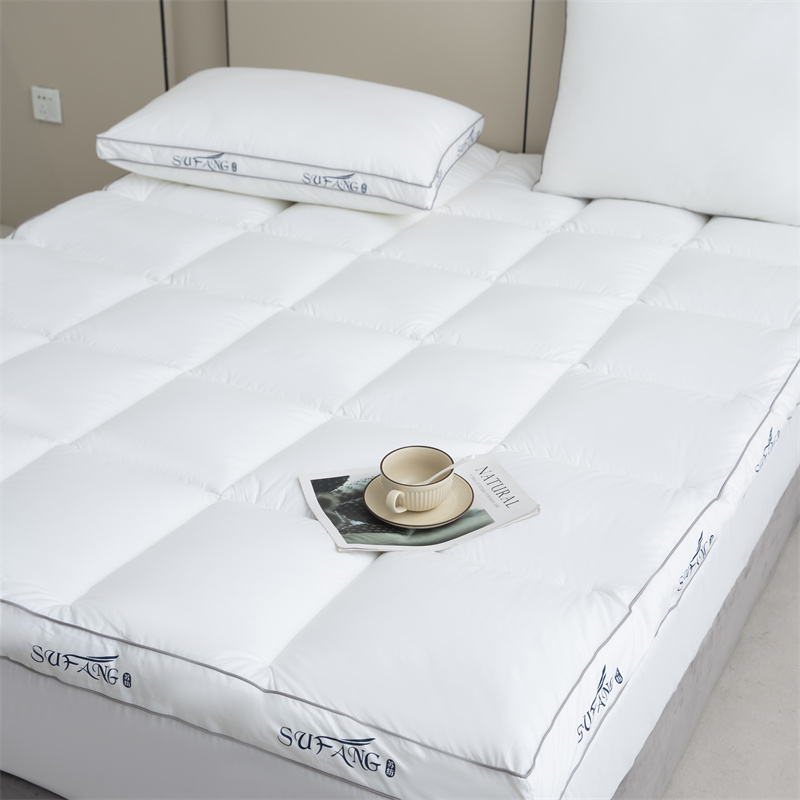 Customized Print Logo Microfiber Filling 40s Downproof Fabric na may Piping Mattress Topper Customized Print Logo Microfiber Filling 40s Downproof Fabric na may Piping Mattress Topper